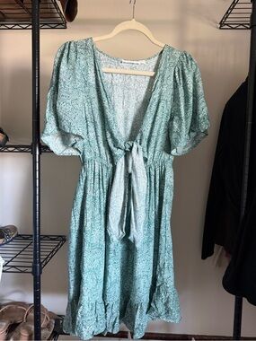 Sage Green Tie-Front Mini Dress